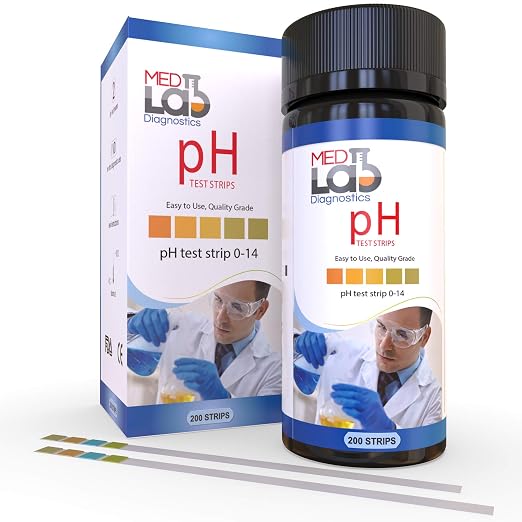 Med Lab 200 Universal pH Test Strips (0-14) for Water, Pool, Spa, Aquarium | PH Strips for Hotub, Kombucha, Soap Making, Urine & Saliva, Accurate Litmus Paper for Home & Laboratory Testing