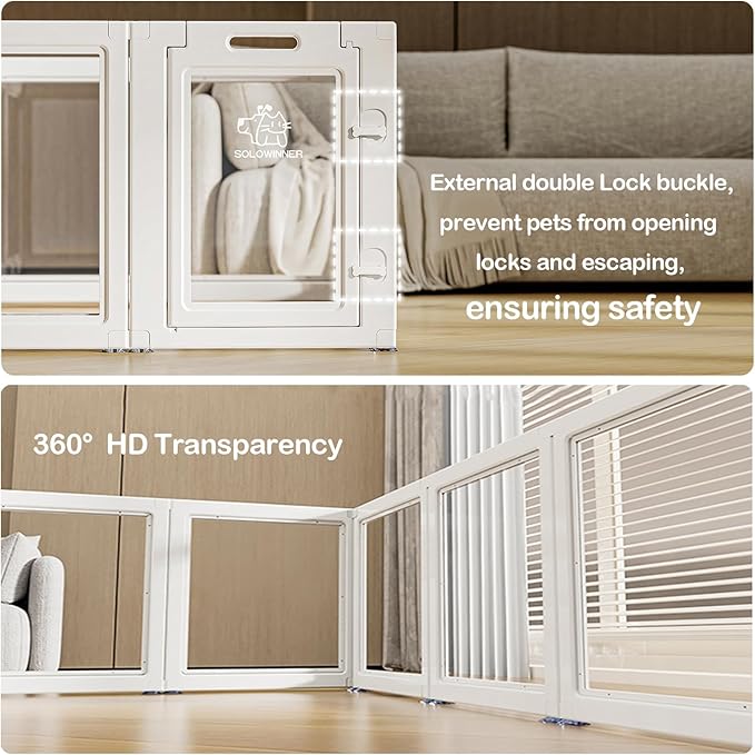 Clear Acrylic Dog Playpen Transparent Dog Playpen Indoor, Easy Assemble Clear Pet Pen for Puppy Bunny Cat Pig, Sturdy & Easy Cleaning Plastic Dog Puppy Fence