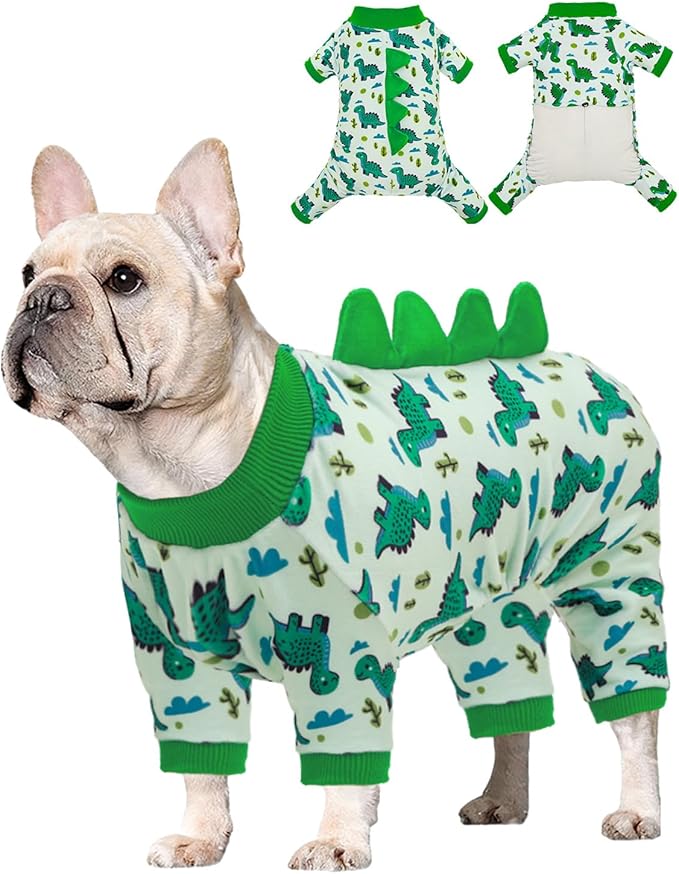 CuteBone Dinosaur Costume Dog Pajamas, Stretchy Spandex Crystal Velvet Sleepwear Coat for Small Dogs, Soft & Warm Pet Outfit Clothes for Cold Weather, Cozy Pullover Design COSP16XS
