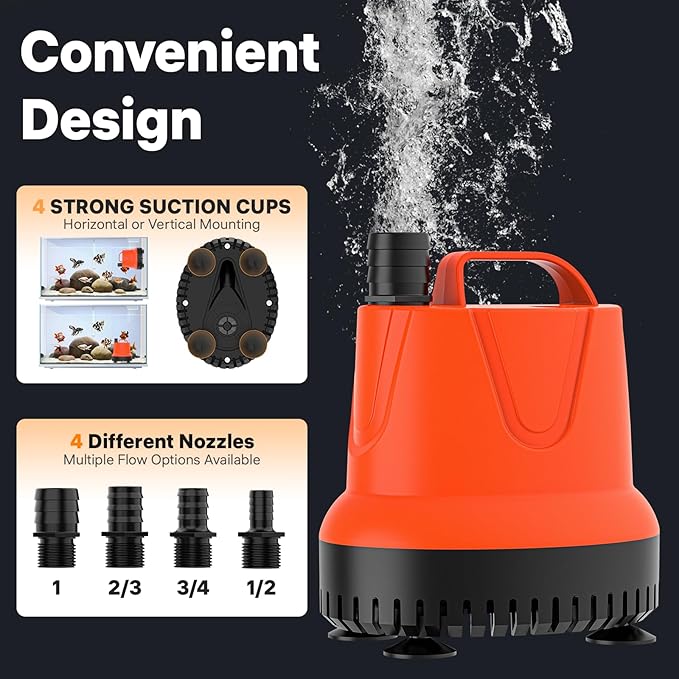 DOKO 660GPH Submersible Water Pump for Pond, Fish Tank, Aquarium, Fountain | 40W Ultra Quiet Water Drain Pump with 8.2ft Lift Height, 6FT Power Cord and 4 Nozzles for Hydroponics & Statuary