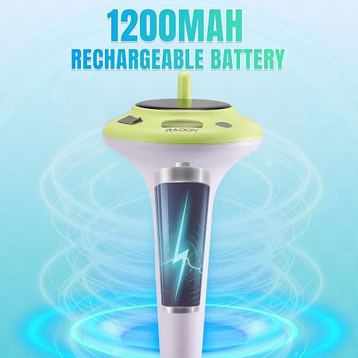 Raddy PT-5 Solar Floating Pool Thermometer, Waterproof Display | Solar & battery powered, easy read digital screen, for swimming pools, hot tubs, spas