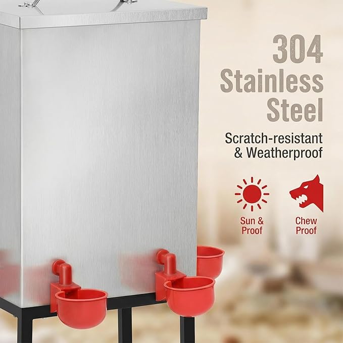3 Gallon Chicken Waterer with Cups & Nipples, Stainless Steel Poultry Waterer for Backyard Coop, No-Spill, Easy to Clean, Ideal for Chickens, Ducks & Small Farms