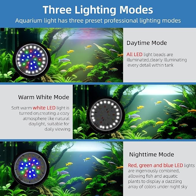 Clip on Aquarium Light Mini Fish Tank Light USB Moving Lamp with Dimmable 3 Modes for 1 to 5 Gallon Nano Tanks