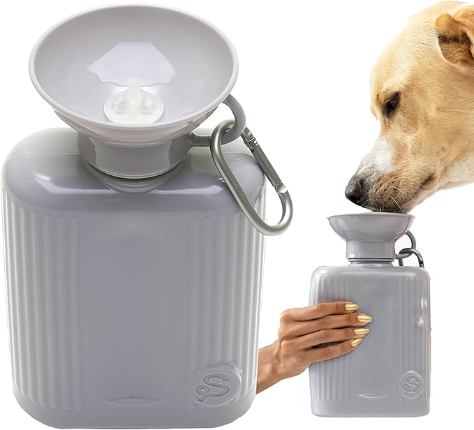 Springer Dog Water Bottle | Large Capacity Drinking Feeder Dispenser for Dogs & Puppies | As Seen on Shark Tank | Leak-Proof Bowl | BPA-Free | Outdoor Walking, Hiking & Camping | 44oz Gray