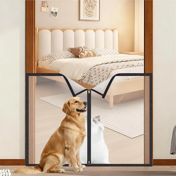 32" H x 44" W Dog Screen Mesh Gate Portable Puppy Safety Fence No Drilling Dog Gates Indoor Outdoor Pet Safety Guard Essentials for Stairs Doorways Deck Porch Hallways Patio