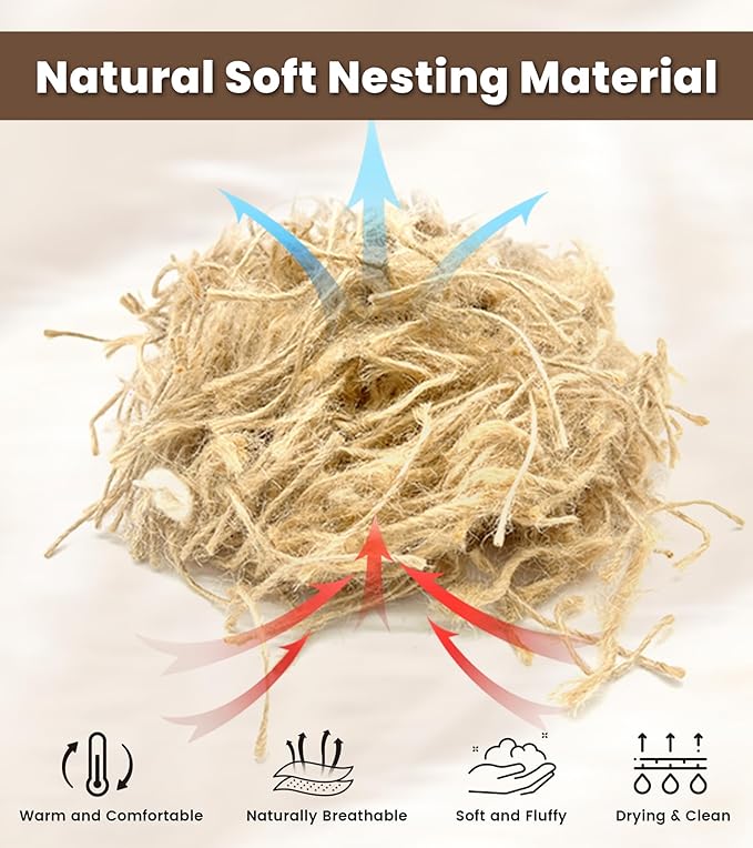 Bird Nesting Heart with Natural Nesting Fibers, Refillable Bird Nesting Material Holder for Hummingbirds, Outdoor Garden Art Decor Gift for Bird Lovers