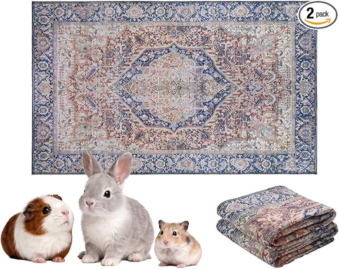Lovewag Pets Reusable 2-Pack Small Animal Pet Bedding Mats - 16" x 24" Hamster Bedding - Machine Washable Guinea Pig Cage Liners - Guinea Pigs,Rabbits & Ferrets Waterproof Pee Pad (Rustic Terracotta)