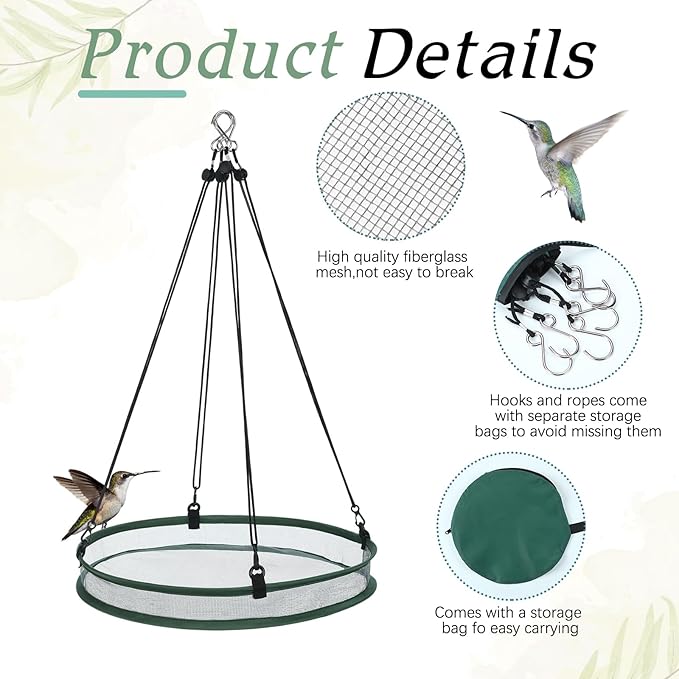 FoldTier 1 Pieces Universal Wild Bird Seed Catcher Hanging Hoop Platform Bird Seed Catcher Tray for Hummingbird Feeders Bee Feeder Outdoor Garden Accessories (16 Inch)