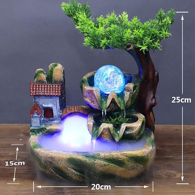 Indoor Fountain Rockery Tabletop Fountain with an Atomizer Elaxation | Water Feature Meditation Desktop Fountains for Home Office Decor or Giving 7.9' x 5.9'' x 9.8'' with LED Light & Fish Bowl