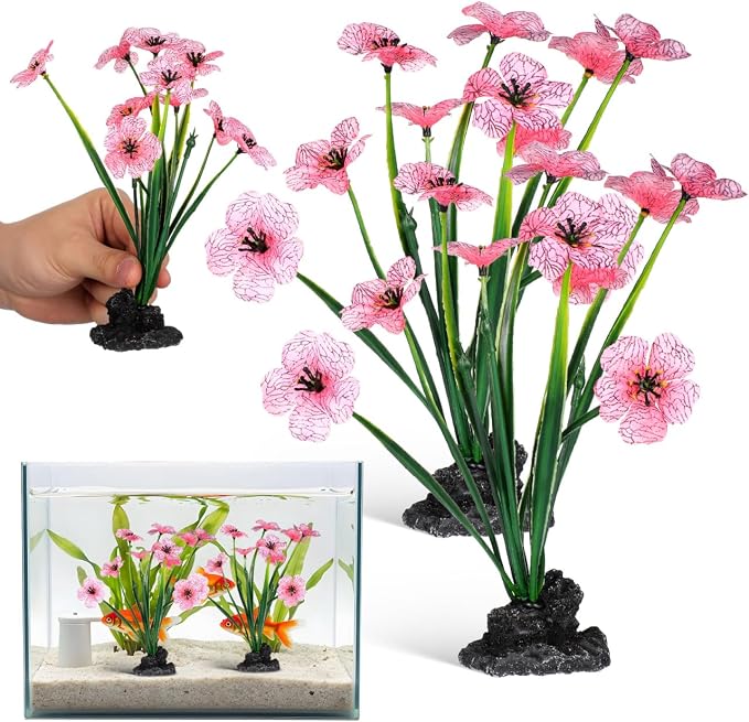 Totority Aquarium Plant Decorations, 2Pcs Pink Silk Fish Tank Plants | Pink Artificial Aquarium Plants with Soft Leaves for Fish Tanks, Betta Aquariums, and Decorative Underwater Landscapes,2Pcs
