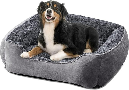 JOEJOY Rectangle Dog Bed for Large Medium Small Dogs - Washable Orthopedic Sofa Bed, Soft Breathable Puppy & Pet Cuddler, Durable Calming Dog Bed with Anti-Slip Bottom, Multiple Sizes, Dark Grey