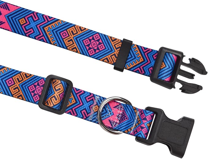 MarukoPet Dog Collar, Adjustable for Small Medium Large Dogs Puppy, Cute Design with Bohemia Floral Tribal Geometric Patterns Boys Girls Dog Collar(Orange Ethnic Style-S)
