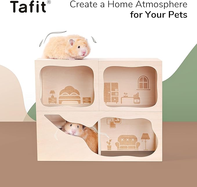 Hamster Hideout Wooden House Chamber Small Animals Pets Tunnel Exploring Toys Secret Peep Shed for Dwarf Hamsters, Syrian Hamsters, Gerbils, Hedgehogs, Rats, Mice (Study Room)