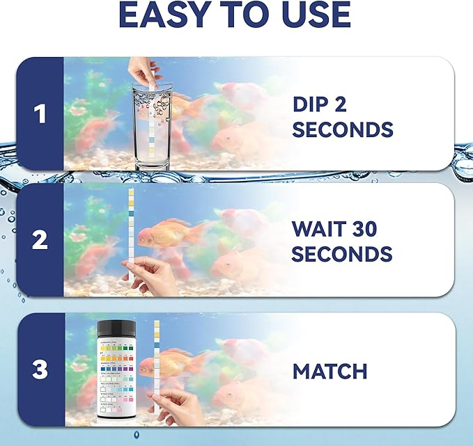 Aquarium Test Kits(100 Strips)-7 in 1 Fish Tank Water Freshwater&Saltwater Quality Test with pH, Carbonate, Alkalinity, Hardness, Chlorine, Nitrite, Nitrate