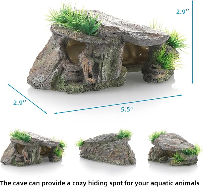 Betta Fish Hideout Cave Aquarium Rock Decor for Small Tank – 5.5 x 2.9 | Shelter for Betta Fish Guppies Shrimp / Natural Stone Look / Lightweight Resin