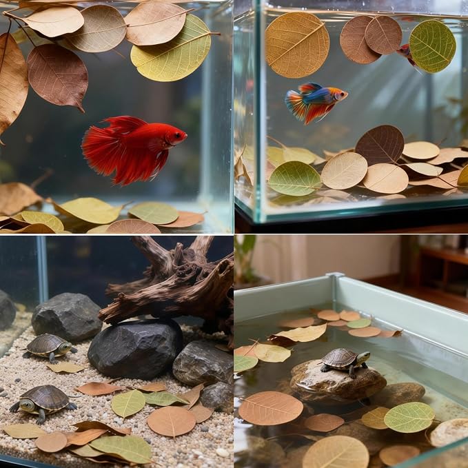 100Pcs Indian Almond Leaves Bodhi Leaves Aquarium Decor Water Conditioner | Sealed Package,for Betta Fish Shrimp Goldfish Guppy,Betta Fish Tank Decor,Balance PH,Natural Tannins,Axolotl Tank Accessories