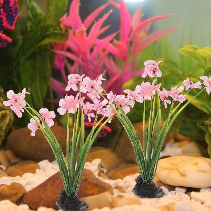 Balacoo 2 Pcs Pink Fish Tank Decor: Plastic Realistic Aquarium Plants | Silk Aquarium Plants for Betta Fish Tank Landscaping Decorations (Pink, 8.3 Inch)