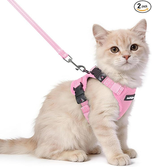 rabbitgoo Cat Harness and Leash, Escape Proof Vest with 3 Adjustable Buckles, Soft Comfortable Kitten Harness, Easy to Wear, Reflective for Safe Outdoor Walking, XS, Pink
