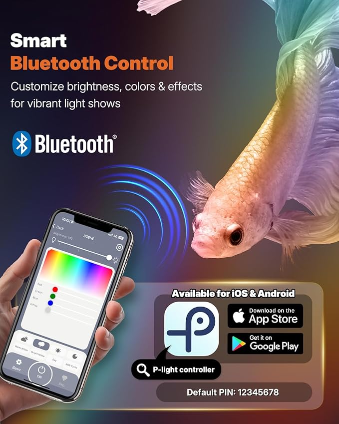Pawfly Aquarium Light for Plants, 25 W Bluetooth Fish Tank Light, Full Spectrum Aquarium Lights for 24"-30" Fish Tanks, Extendable 24/7 LED Lights with Timer Modes & Adjustable Brightness