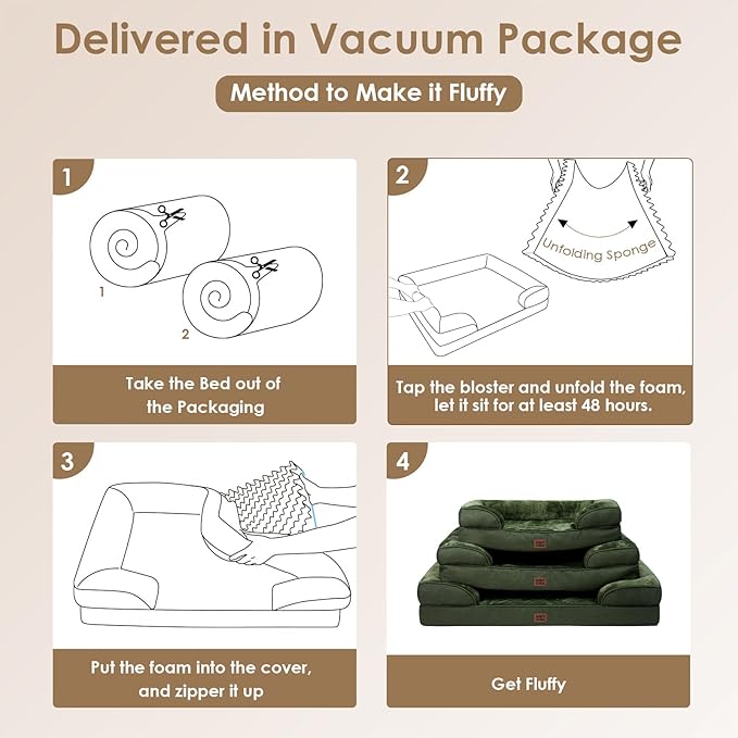 EHEYCIGA Orthopedic Dog Beds for Extra Large Dogs, Waterproof Memory Foam XL Pet Bed with Sides, Non-Slip Bottom and Egg-Crate Foam Big Dog Couch Bed with Washable Removable Cover, Dark Green
