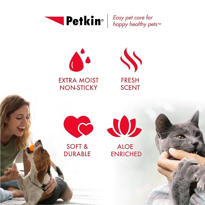 Petkin Pet Wipes for Dogs and Cats - 400 Large Wipes - Removes Dirt & Odor - Cleans Ears, Face, Butt, Eye Area - Convenient for Home or Travel - 4 Packs.