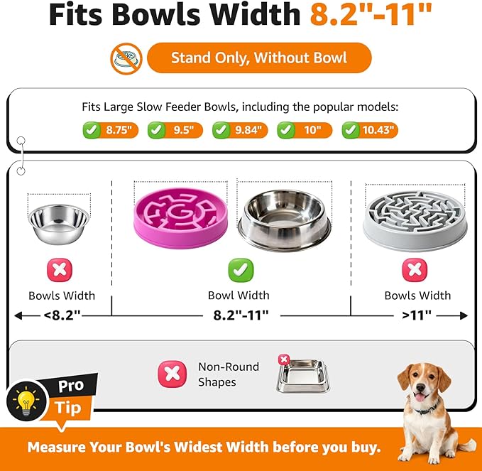 LOOBANI Elevated Dog Bowl Stand: Adjustable Width Anti-Slip Raised Dog Bowl Stand Feeder for Adult, Seniors, Older, Arthritis Dogs, Fits for Bowls Width 8.2"-11" (Without Bowls) Black Large 2 Pack