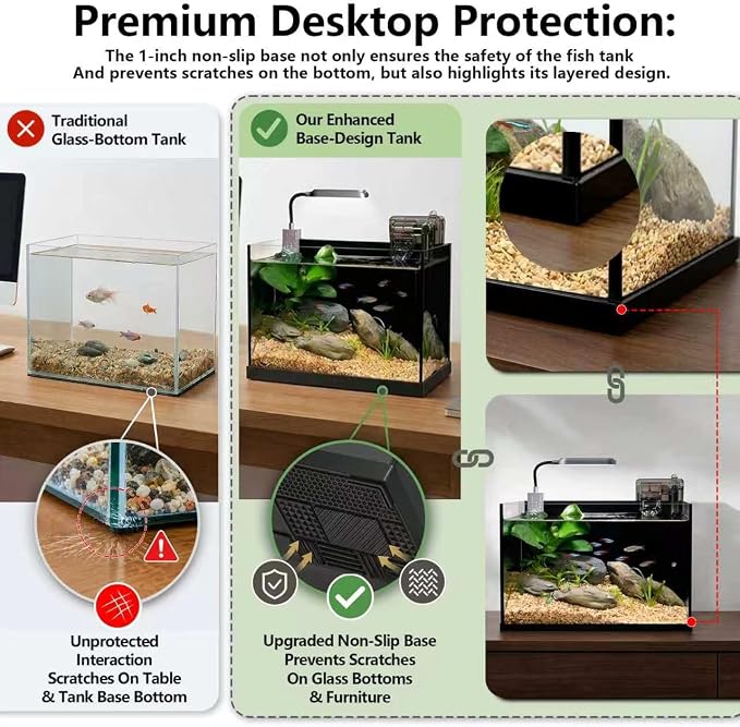 2.8 Gallon Aquarium Starter Kits, Small Fish Tank with Light and Waterfall Filter Pump, Suitable for Small Fish, Shrimp, or Betta Fish Tank