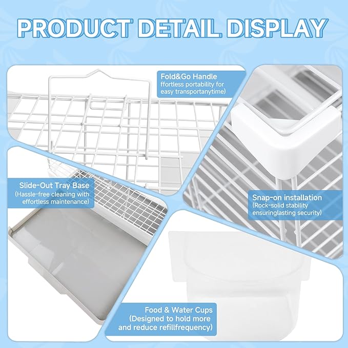 Small Bird Cage - 12x12x14.6 in Lightweight Travel Outdoor Birdcage for Parakeets, Budgies & Canaries and More Small Birds, Bird Carrier with Handle, Stand, Removable Tray, Portable for Hanging, White