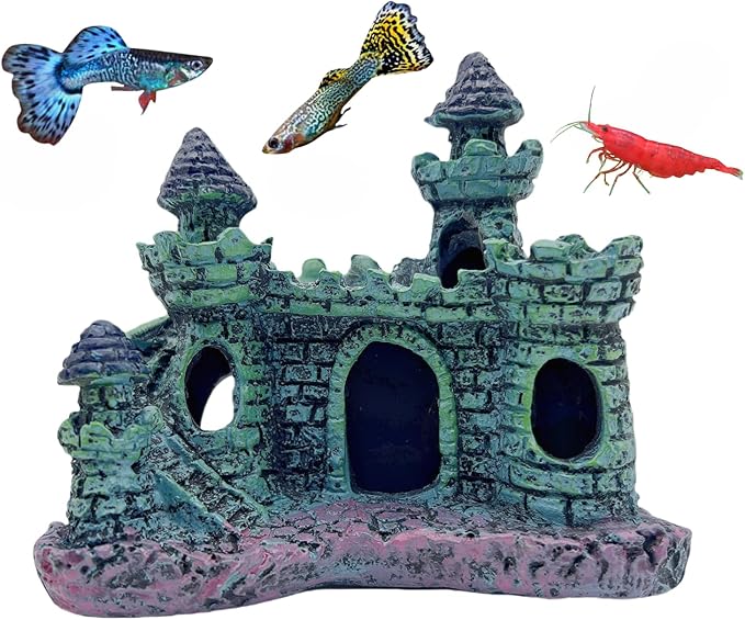 Small Aquarium Castle Decor , Mini Cute Fish Tank Castle Ornaments , Little Fish Fish Larvaes Shelter Shrimp Hide Caves Hideout for Small Medium Fish Tank Crab Shrimp Betta Cichlid Tank Decor (Blue)
