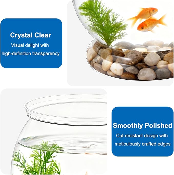 Mini Plastic Fish Bowl, 38 Oz Decorative Small Fishbowl, Round Plastic Fish Tank, Unbreakable Aquarium Fish-Bowls for Party Decorations, Centerpiece Vases, Hydroponic Planter and Home Decorations