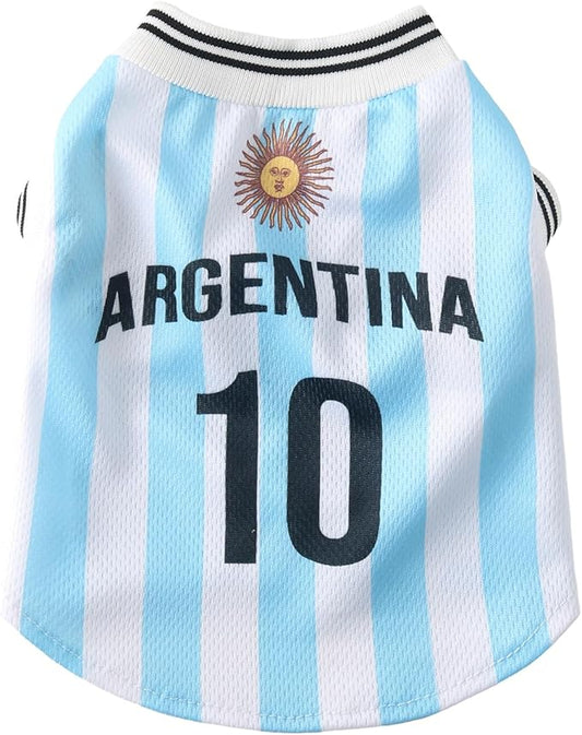 DroolingDog Pet Dog Jersey Costume, Summer Cooling Mesh Fabric, Soccer Sportswear Team Jersey, Lightweight Football Casual Clothes for Small Dogs, Argentina, Small
