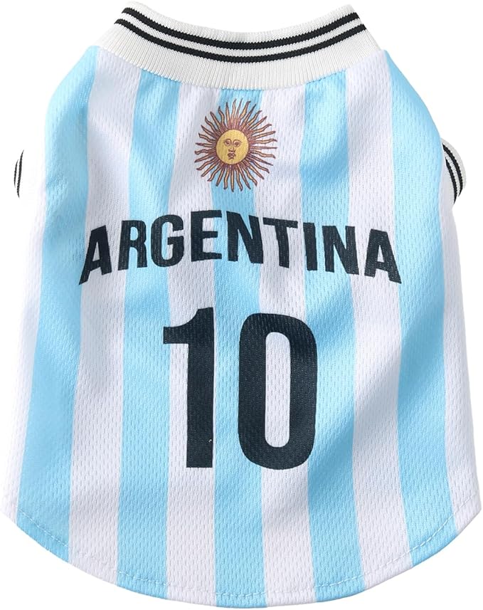 DroolingDog Pet Dog Jersey, Summer Cooling Mesh Fabric, Soccer Sportswear, Lightweight Football Casual Clothes for Small Medium Large Dogs, Argentina, XXX-Large
