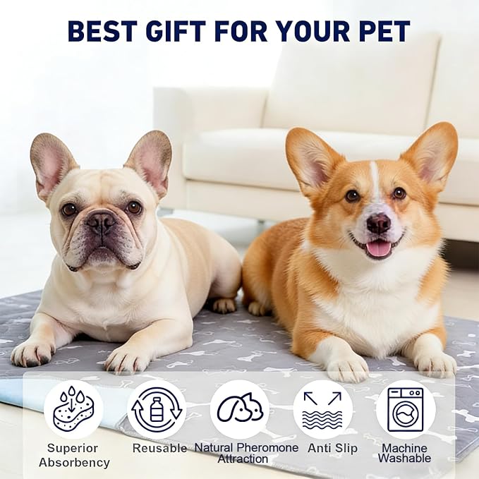 Puppy Pads with Pheromones, Washable Pee Pads for Dogs Potty Training, Reusable Dog Mat with Pet Hair Removal Gloves for Playpen, Crate, Whelping Box (Brown,M)