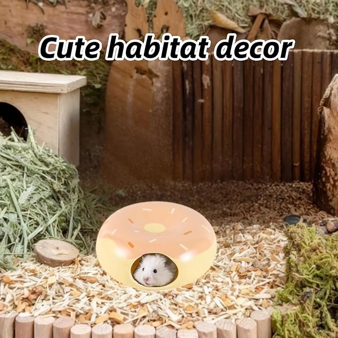 Hamster Hideout Ceramic,Small Pet Furniture,Donut-Shaped Small Pet Cage Cooling House,Summer Cage Accessories (Yellow,S)