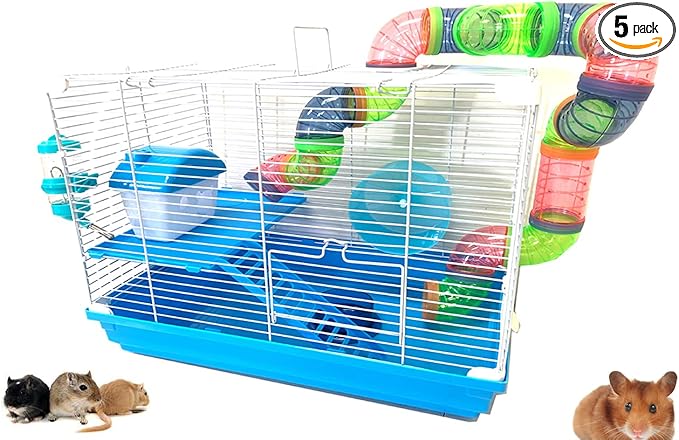 Large Multi-Floors Hamster Mansion Mouse Habitat Gerbil Home Rat House Small Animal Critter Cage (2-Floors, Blue)