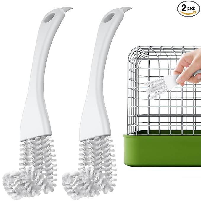 Pawfly 2 Pcs Bird Cage Cleaner Brush, 2-in-1 Bird Cage Cleaning Brush, Bird Poop Remover for Perches, Kennels & Small Animal Cages, Bird Cage Accessories, Bird Droppings Removal Brush