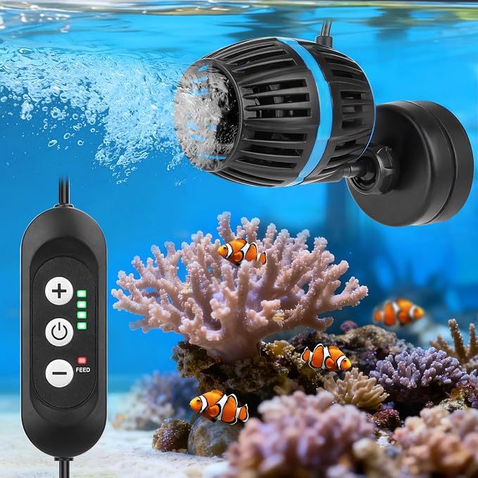 AQQA Magnetic Wave Maker for Aquarium - DC 12V Circulation Pump | External Controller 4-Speed Adjustable Flow & Feeding Mode, Submersible Powerhead for Freshwater Saltwater Tanks(20W 2115GPH)