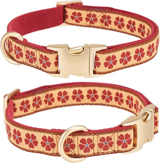 Woven Dog Collar with Metal Buckle Adjustable Jacquard Retro Dog Collars for Small Medium Large Dogs(Brick Red,M)