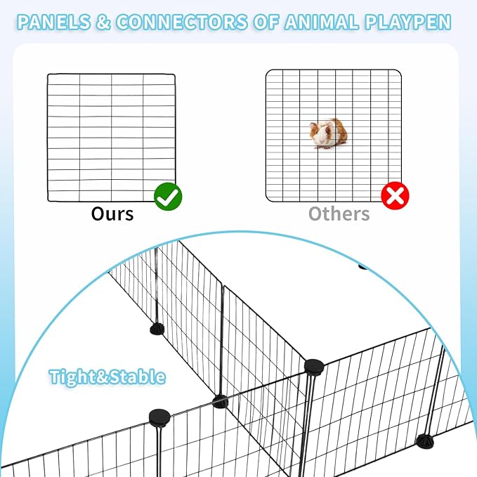 24 Panels Large Guinea Pigs Cage with Waterproof Mat, 60" x 24" x 12" C&C Cage for Guinea Pigs Bunny, Portable Metal Fence for Hedgehogs, Quail, Chickens, Bunny Indoor Outdoor
