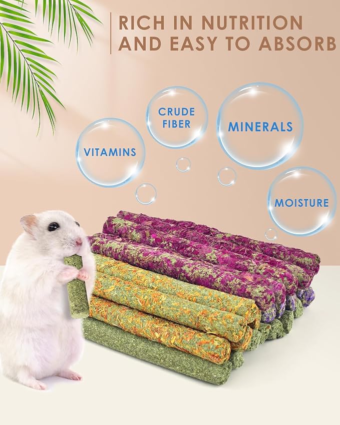 Bissap 22PCS Rabbit Chew Sticks, Mixed Natural Flower Rose Dahlberg Daisy and Forget-me-not Timothy Hay Chew Toys Treats for Rabbit Bunny Chinchilla Guinea Pig Hamster Other Small Animals Molar Snacks
