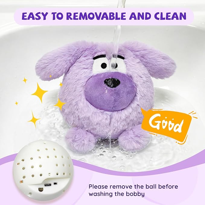 Moving Dog Ball, Jumping Squeaky Interactive Dog Toys, Plush Chew Toys for Medium/Large Dogs, USB Rechargeable (Purple)