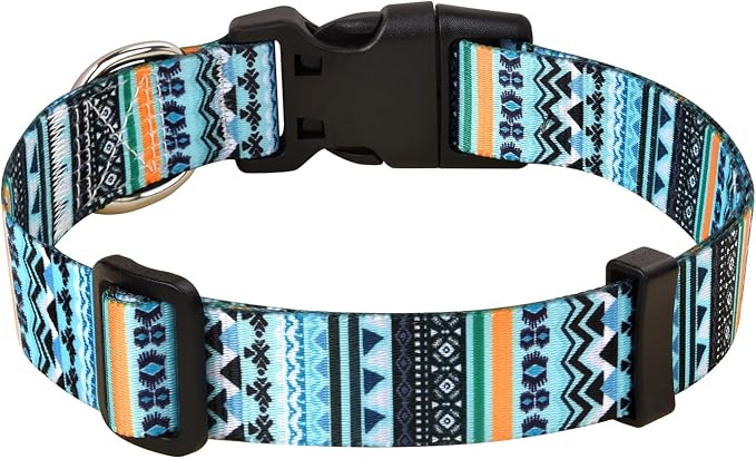 MarukoPet Dog Collar and Leash Set, Adjustable for Small Medium Large Dogs Puppy, Cute Design with Bohemia Floral Tribal Geometric Patterns Boys Girls Dog Collar(Green Bohemia Set,L)