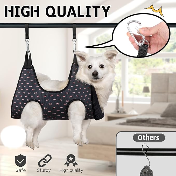 Supet Dog Grooming Hammock Harness for Dogs Cats, Restraint Dog & Small Animal Leashes Sling for Groomingk for Nail Trimming (Black Currant, S)
