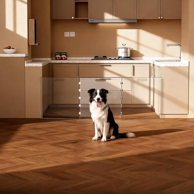 Clear Acrylic Dog Gate, Freestanding Pet Gate for Doorways Indoor, Foldable Acrylic Dog Playpen No Drilling (Clear, 3-Panel)