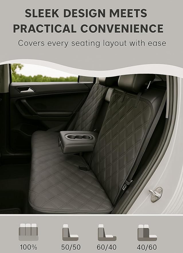 fidozen Waterproof Dog Car Seat Cover for Back Seat, Split Car Seat Covers for Dogs, Pet Backseat Cover for Dogs in Car, Nonslip Car Seat Protector, Seat Covers for Cars SUV Truck,seat Belt