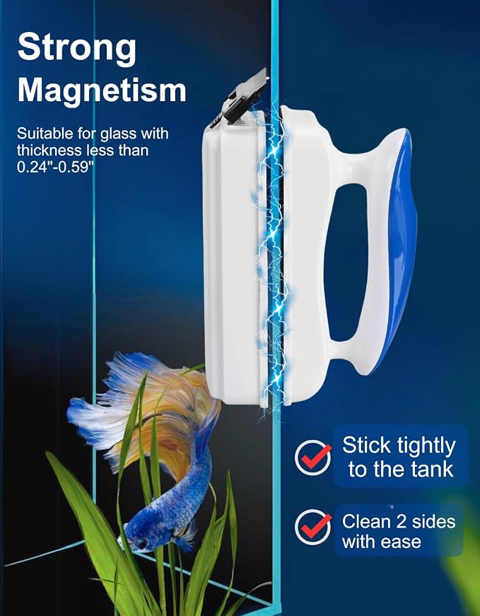 ELEBOX Aquarium Algae Scrapers, Magnetic Fish Tank Cleaner Brush, Algae Scraper for Glass Aquarium, Floating Algae Remover Scrubber Cleaner, Non-Slip Handle Double Sided Glass Cleaning Tool-S
