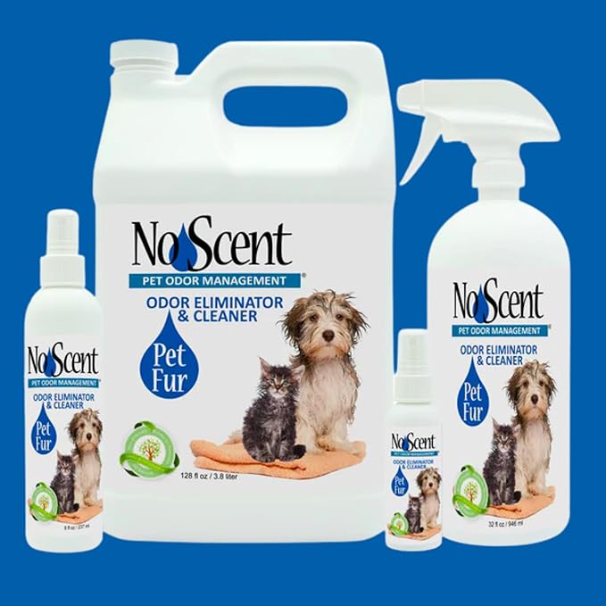 No Scent Pet Fur Odor Spray & Rinseless Cleaner for Dog, Cat, Hamster, Small Animal & Furry Pets (8 Fl Oz / 237 mL)
