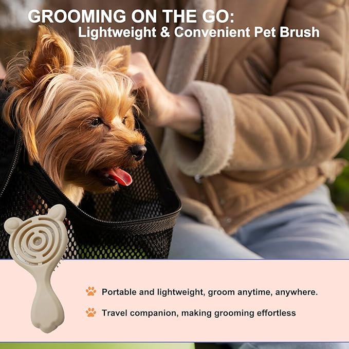 Cat-Ear Design Puppy Brush, Gentle Soft-Bristle Small Dogs Plastic Detangling Grooming Tool, Fit for Yorkie Shih Tzu Maltese Maltipoo (Apricot)