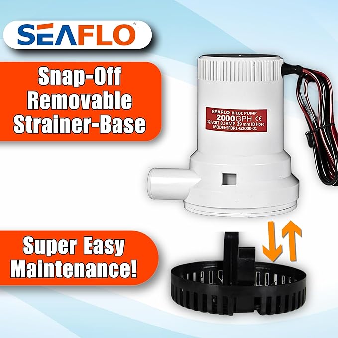 SEAFLO 01 Series 2000 GPH Bilge Pump – 12V, 1-1/8" Outlet, Marine Submersible Pump with Anti-Airlock Protection, CE & Rohs Certified, 4-Year Warranty | Reliable for Boats and Marine Applications