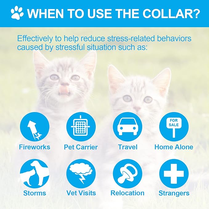 Weewooday 4 Pcs Cat Calming Collar Adjustable Pheromones Scent Relaxing Cat Collar with 2 Pendant for Puppies Reduce Stress Aggression Anxious, up to 15 Inches(Blue)